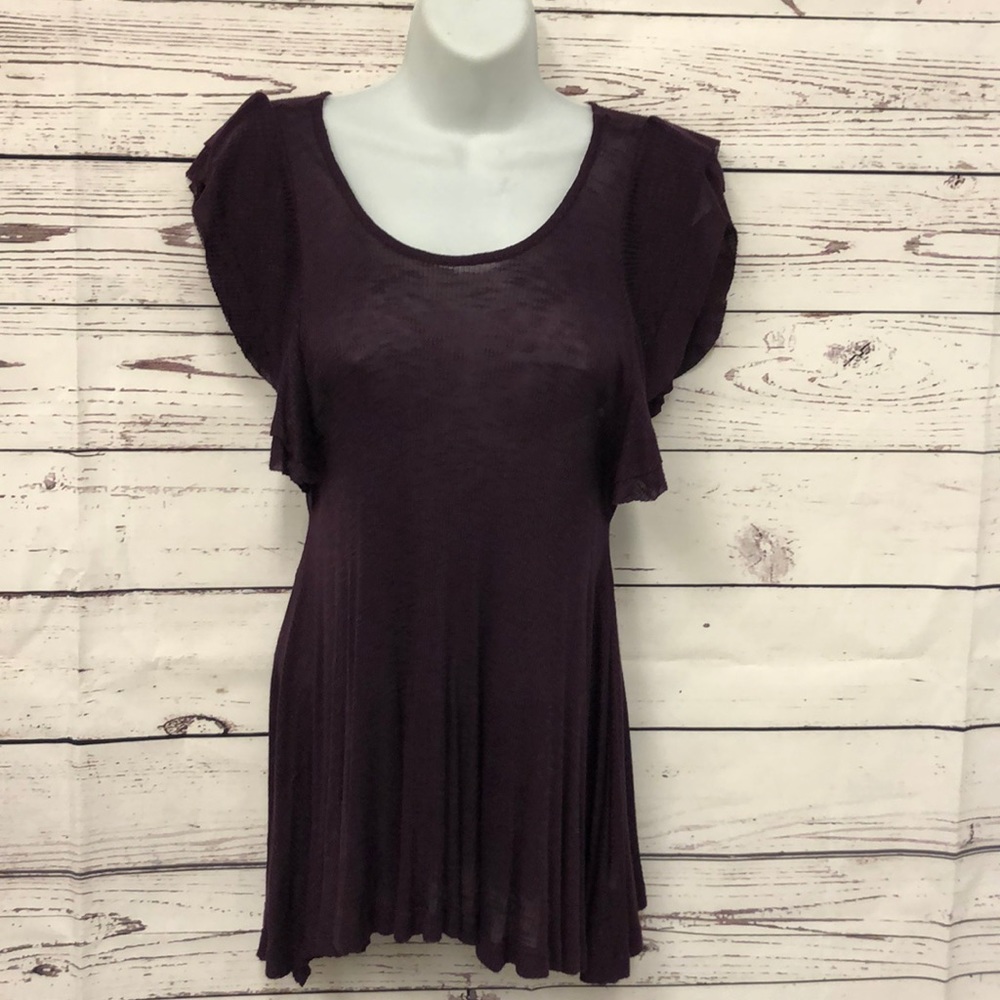 Plum‎ purple flutter angel sleeve flare burnout tee